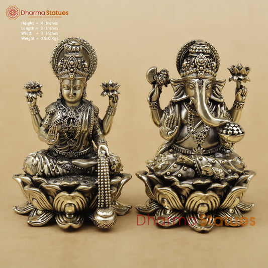Brass Lakshmi Ganesh Fine, 4"