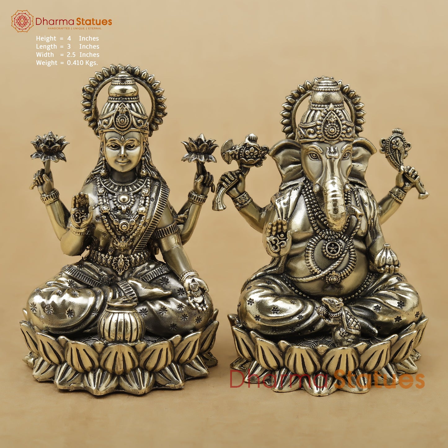 Brass Lakshmi Ganesh Fine, 4"