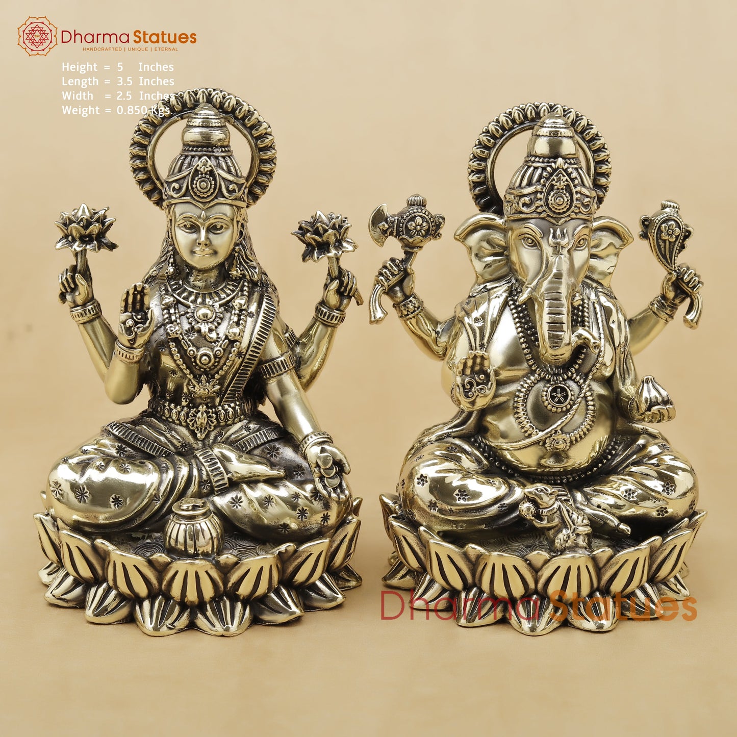 Brass Lakshmi Ganesh Fine, 5"