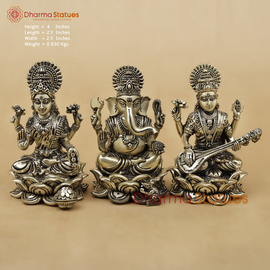 Brass Lakshmi Ganesh Saraswati Fine, 4"