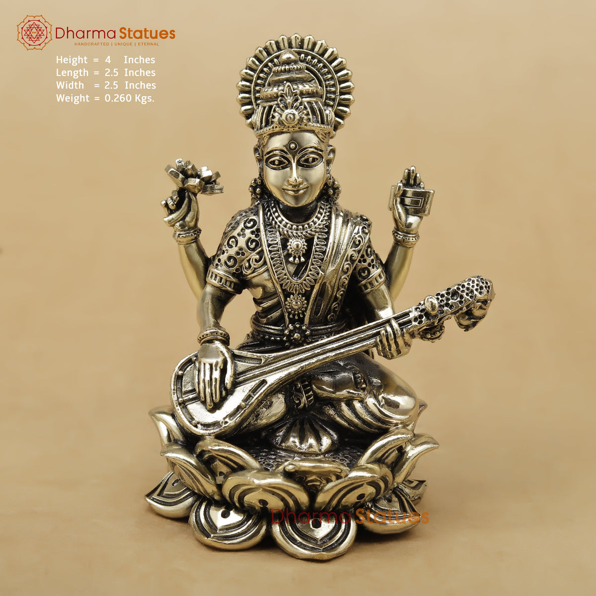 Brass Saraswati Fine, 4"
