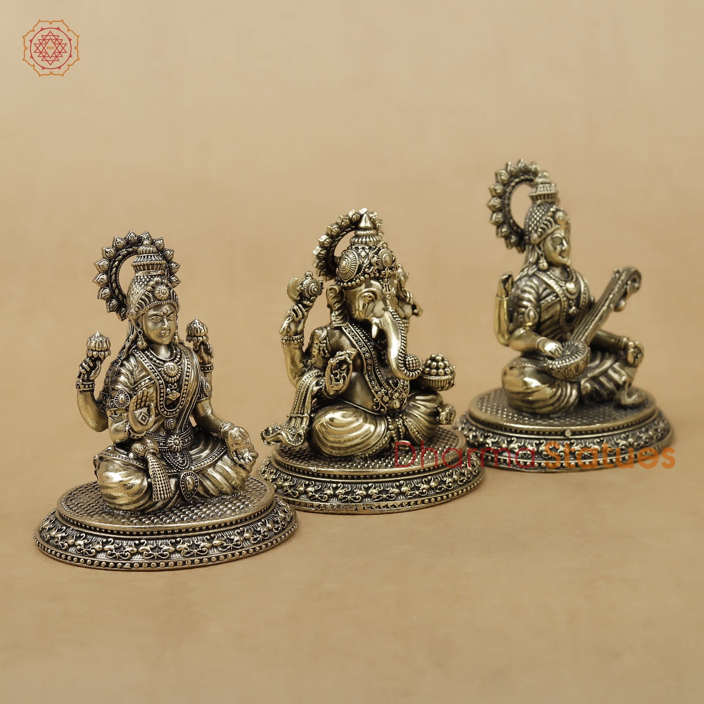 Brass Lakshmi Ganesh Saraswati Fine, 3.5"