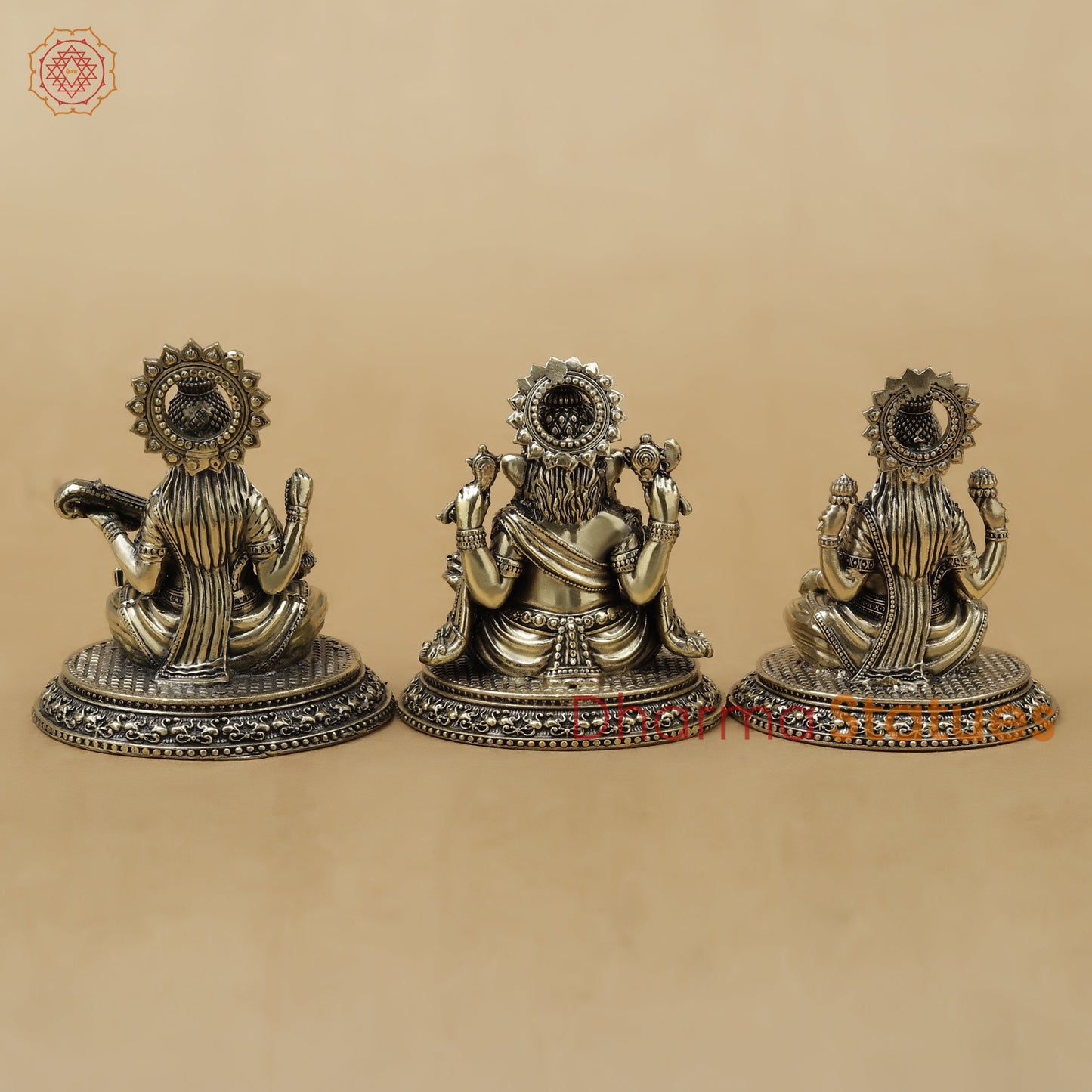 Brass Lakshmi Ganesh Saraswati Fine, 3.5"