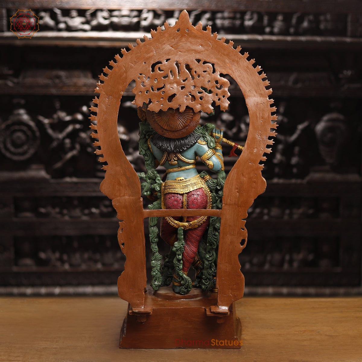 Brass Krishna Brass Statue, Playing Divine Flute colorful Finish, 32"