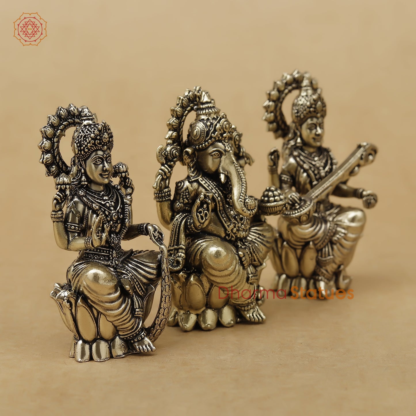Brass Lakshmi Ganesh Saraswati Fine, 2.5"