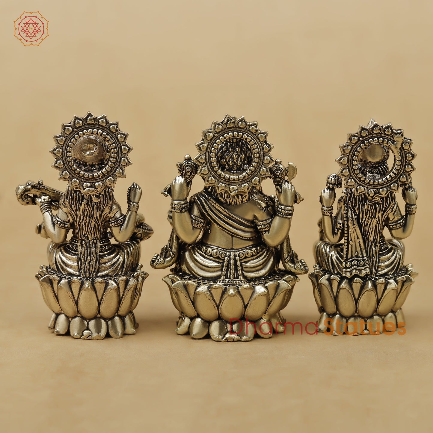 Brass Lakshmi Ganesh Saraswati Fine, 2.5"
