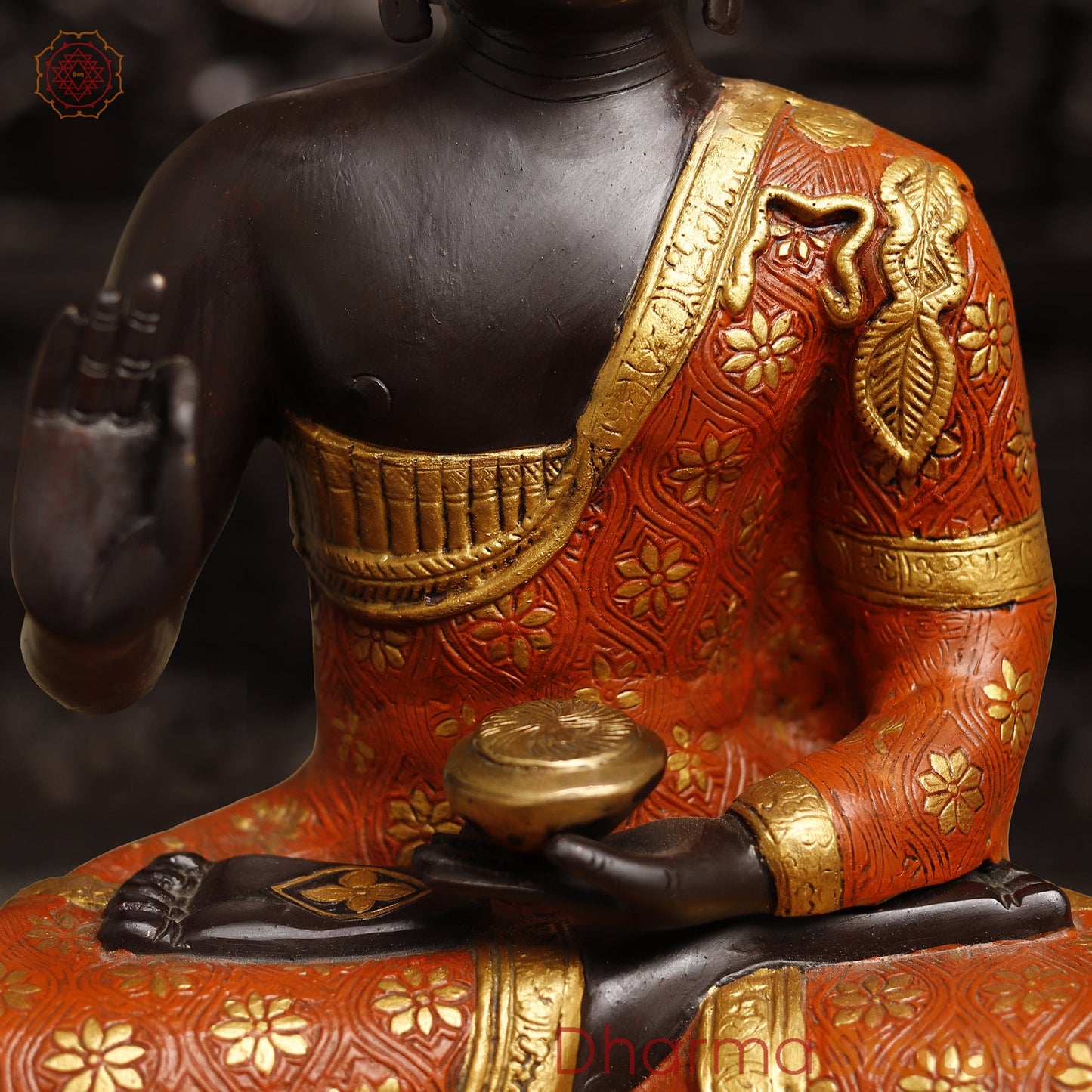 Brass Handcrafted Buddha Idol in Blessing Posture, colorful Fine Finish 19.5"