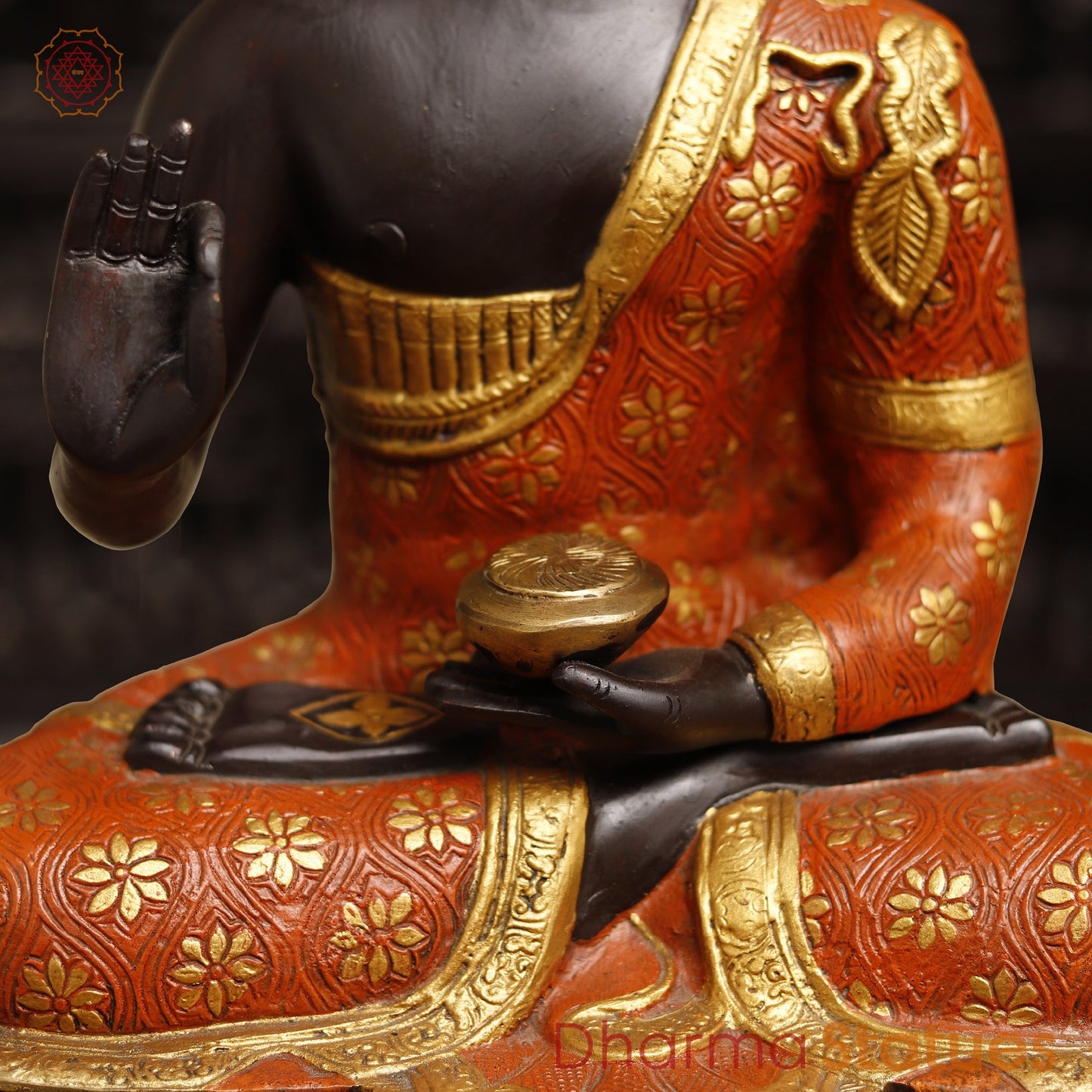 Brass Handcrafted Buddha Idol in Blessing Posture, colorful Fine Finish 19.5"