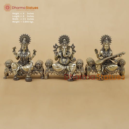 Brass Lakshmi Ganesh Saraswati Fine, 4"