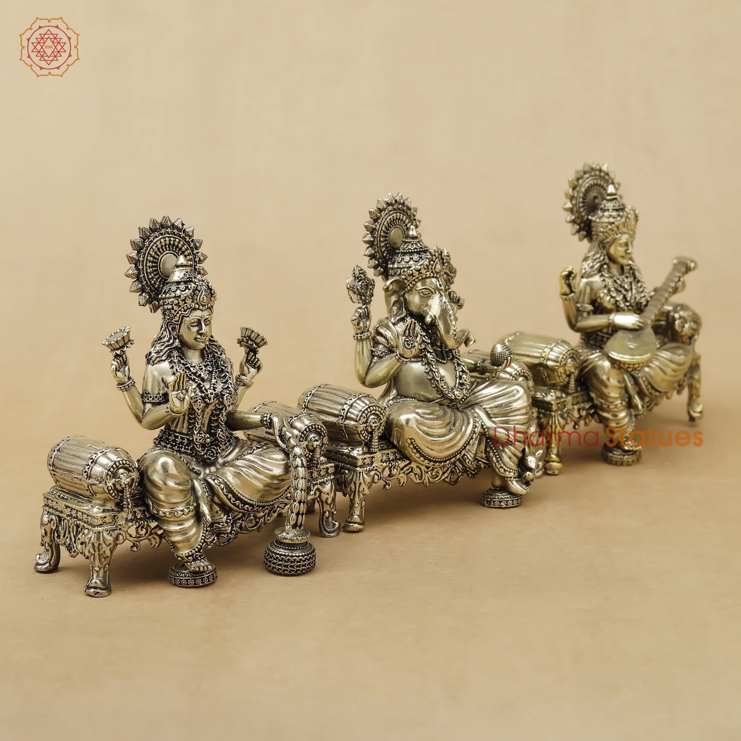 Brass Lakshmi Ganesh Saraswati Fine, 4"