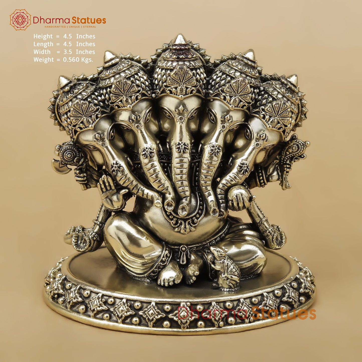 Brass Panchmukhi Ganesh Fine, 4.5"