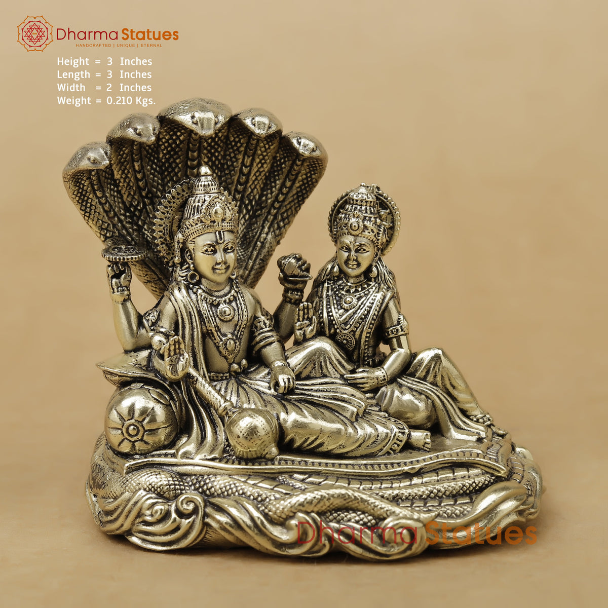 Brass Vishnu and Lakshmi Fine, 3"