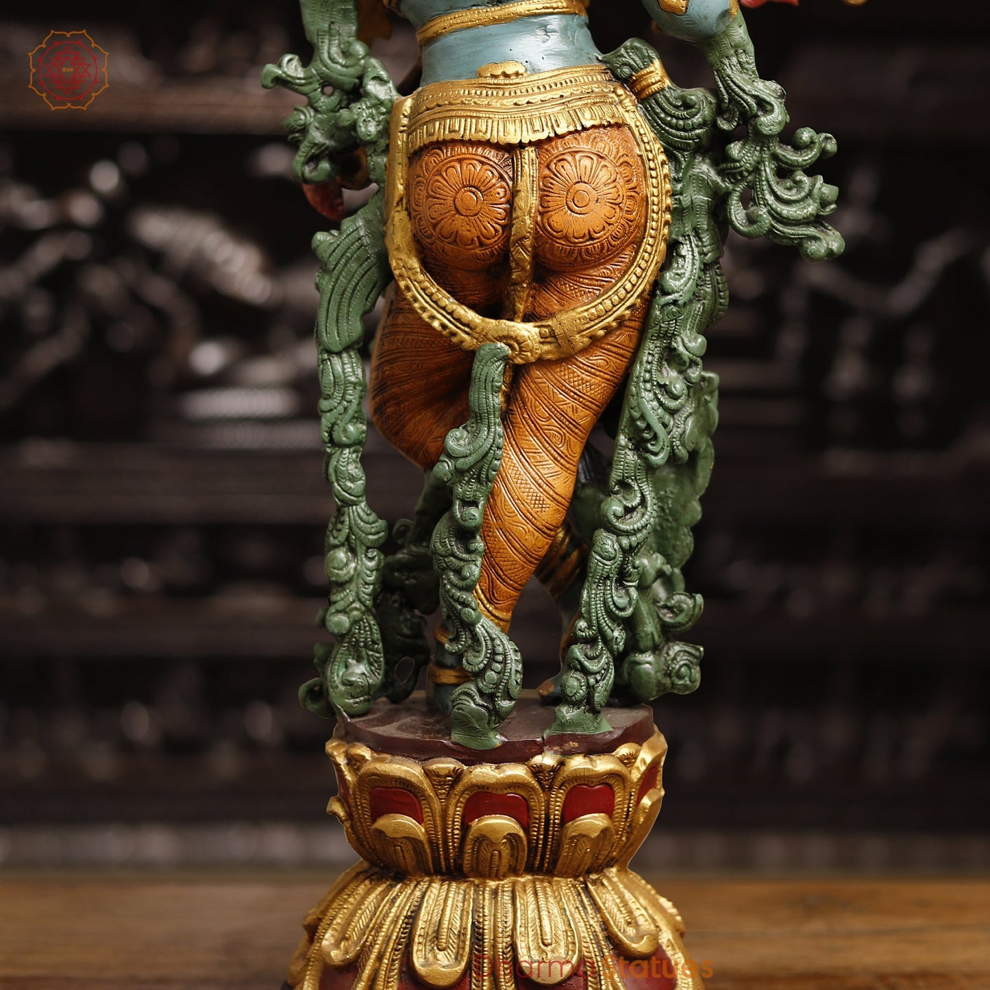 Brass Krishna Brass Statue, Playing Divine Flute colorful Finish, 32"