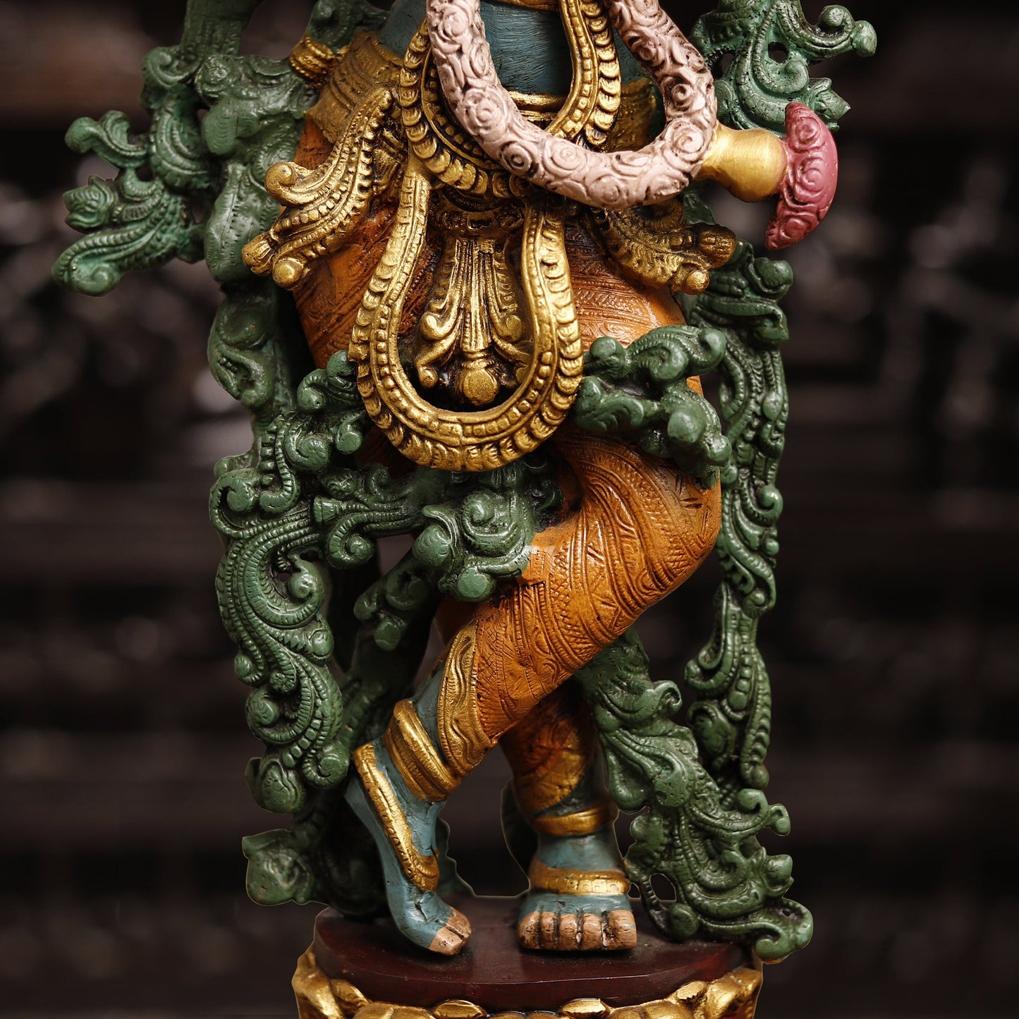 Brass Krishna Brass Statue, Playing Divine Flute colorful Finish, 32"