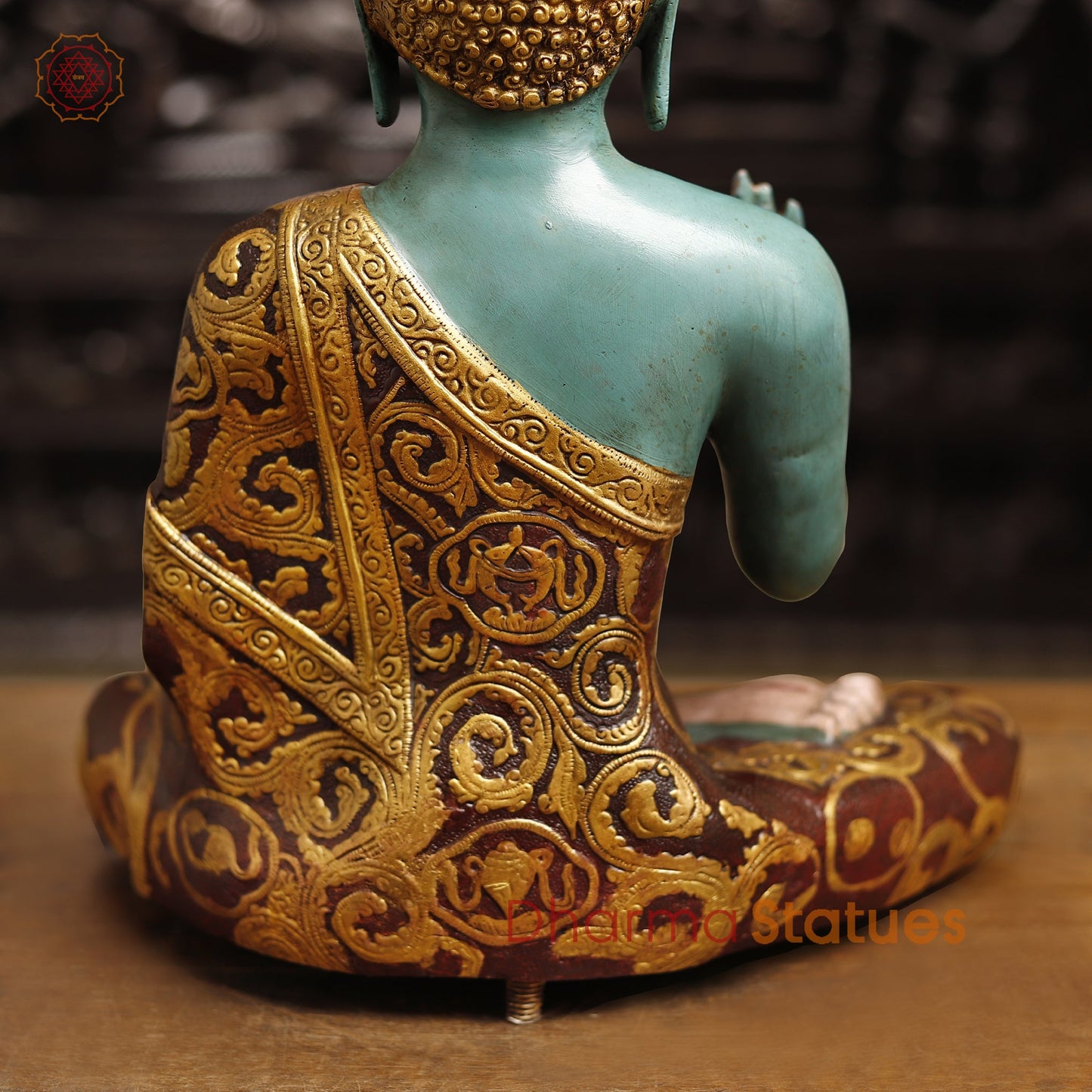 Brass Handcrafted Buddha Idol in Blessing Posture, colorful Finish, 18"
