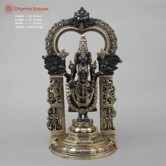 Brass Tirupati Balaji with Frame, Black Patina & Smooth Finish, 22"