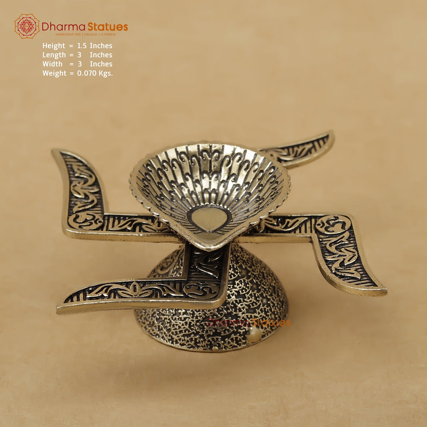 Brass Swastik Diya Fine, 1.5"