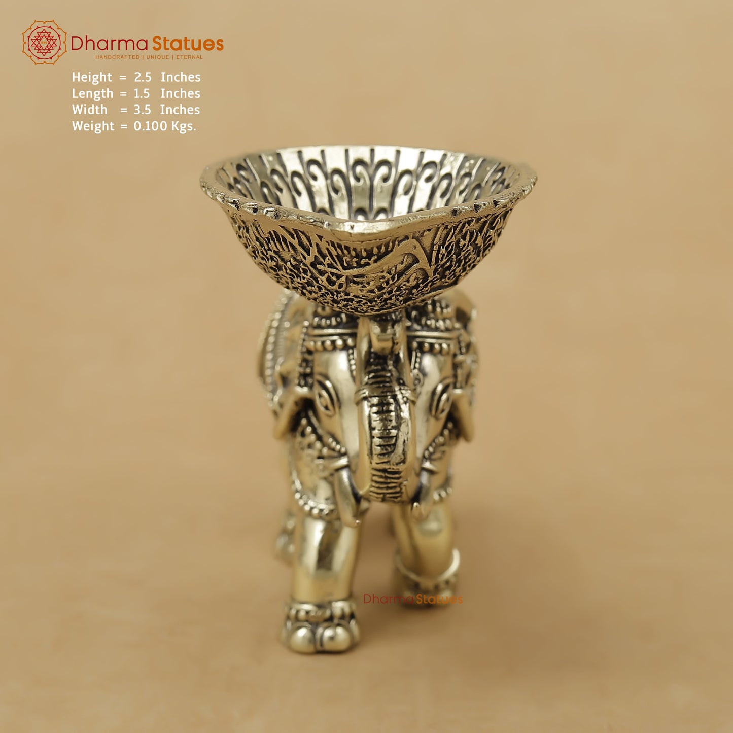 Brass Elephant Diya Fine, 2.5"
