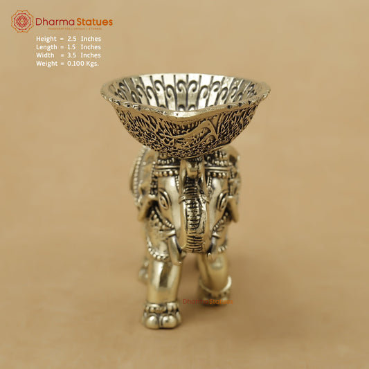 Brass Elephant Diya Fine, 2.5"