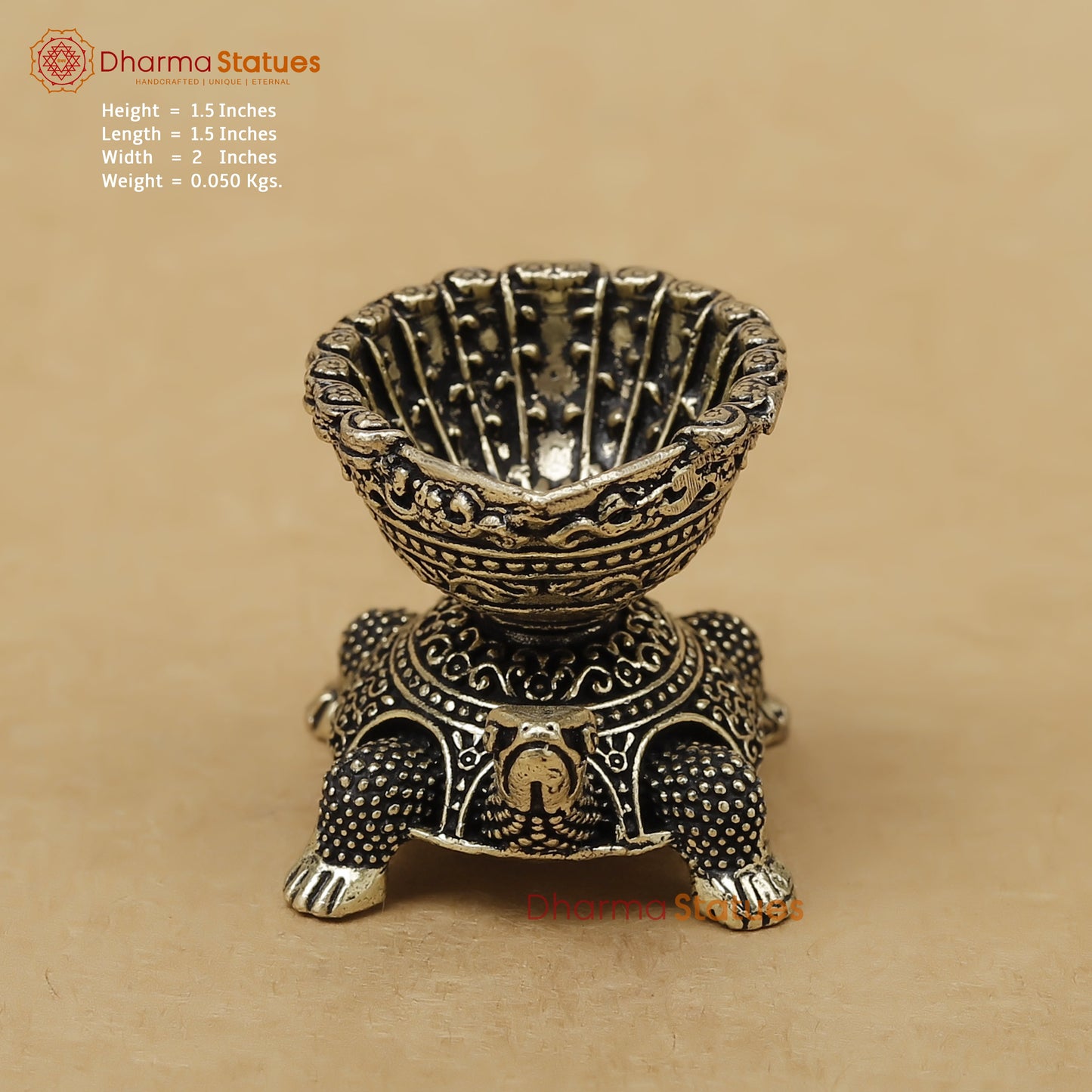 Brass Tortoise Diya Fine, 1.5"