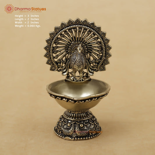 Brass Peacock Diya Fine, 3"