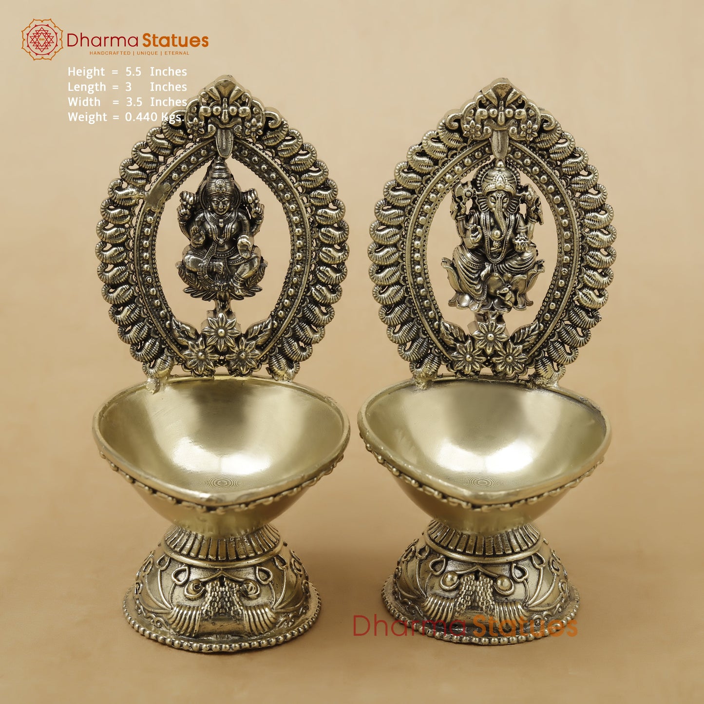 Brass Laxmi Ganesh Diya Fine, 5.5"