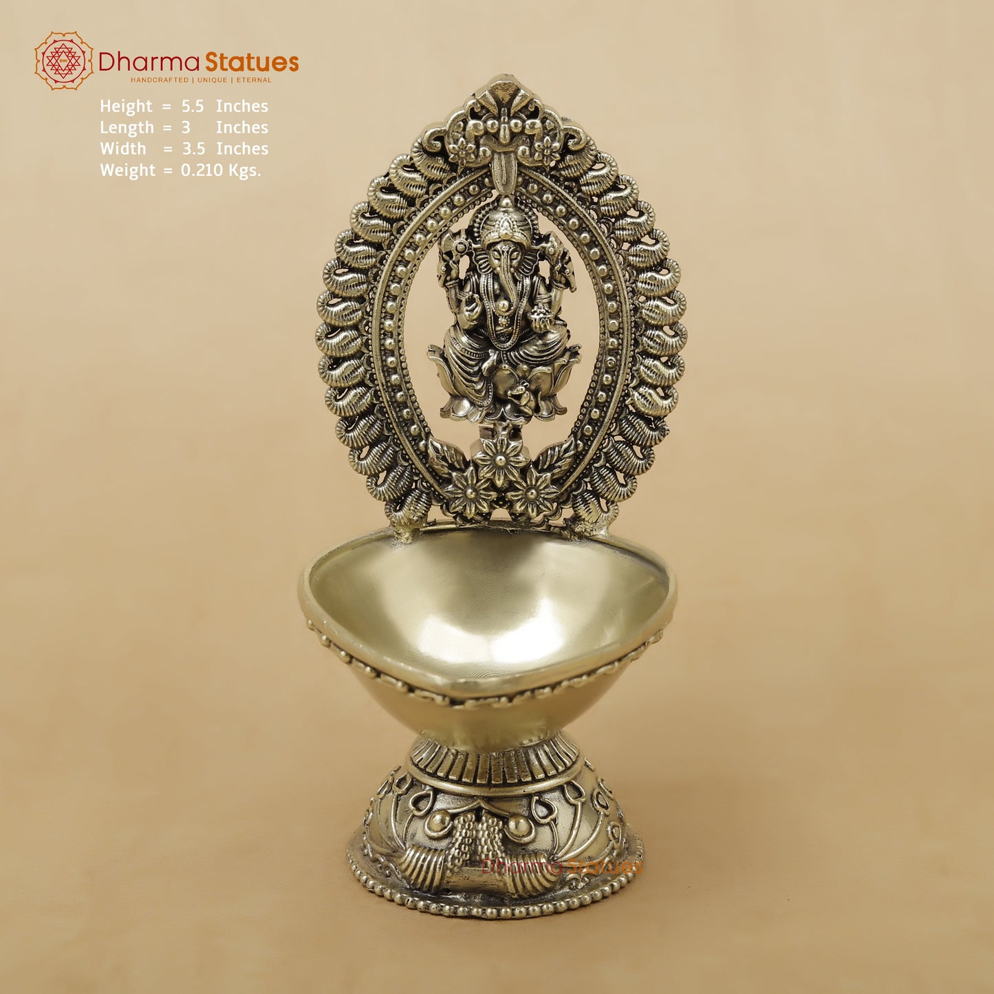 Brass Ganesh Diya Fine, 5.5"