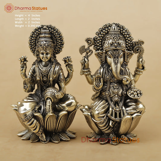 Brass Lakshmi Ganesh Fine, 4"