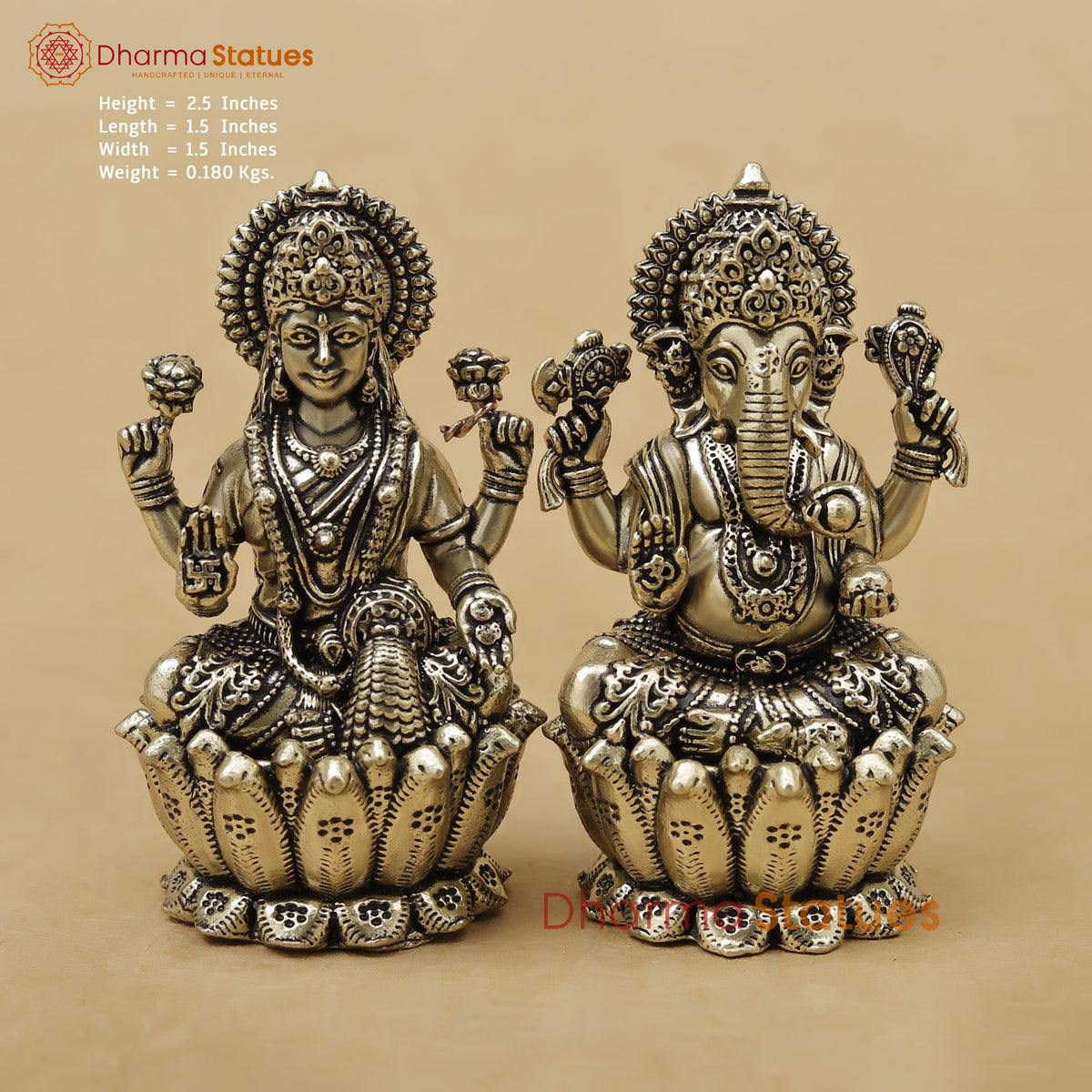 Brass Lakshmi Ganesh Fine, 2.5"
