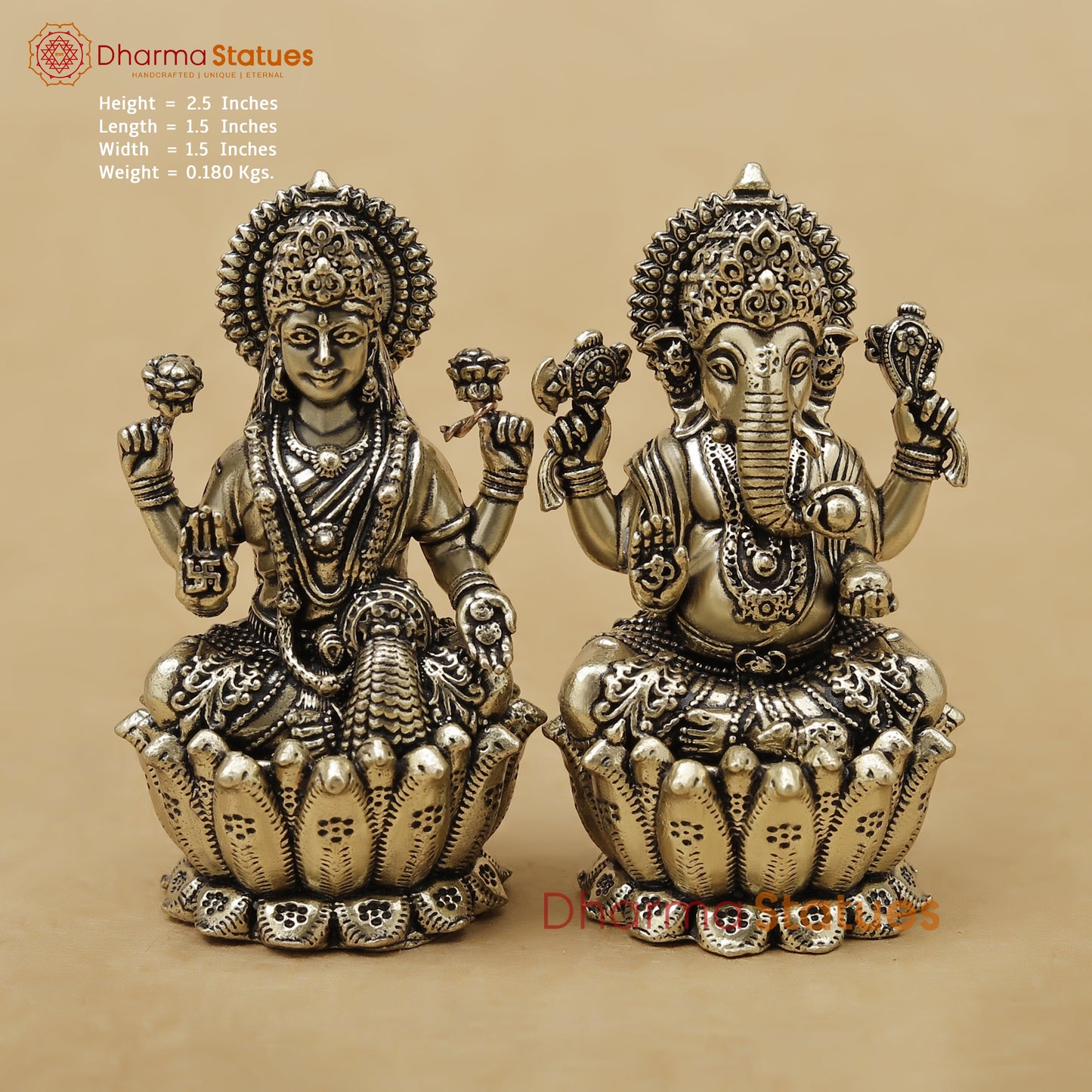 Brass Lakshmi Ganesh Fine, 2.5"