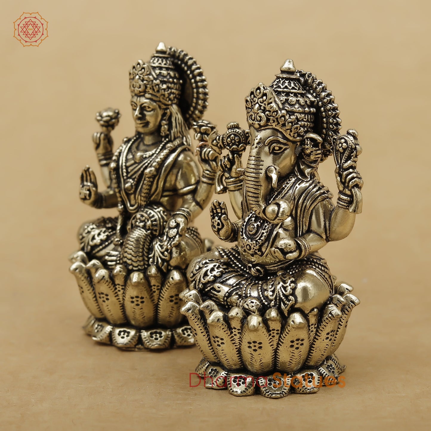 Brass Lakshmi Ganesh Fine, 2.5"