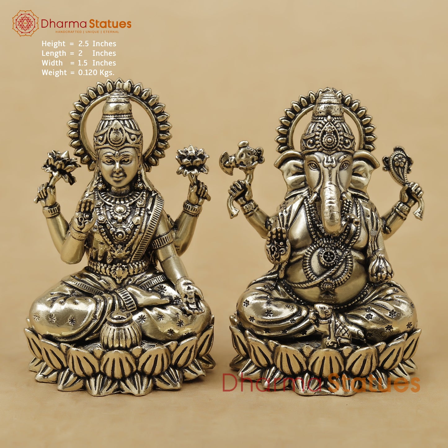 Brass Lakshmi Ganesh Fine, 2.5"