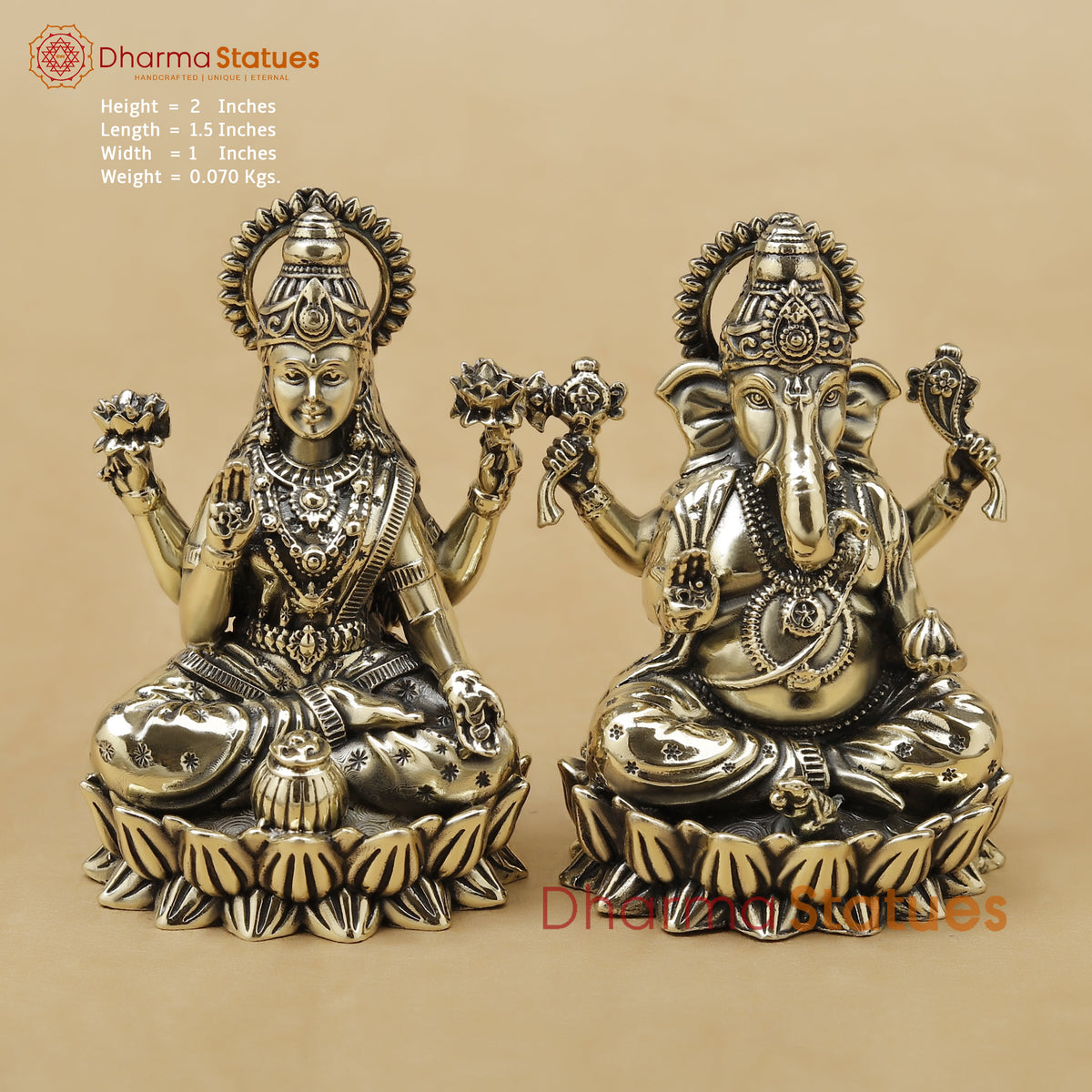 Brass Lakshmi Ganesh Fine, 2"