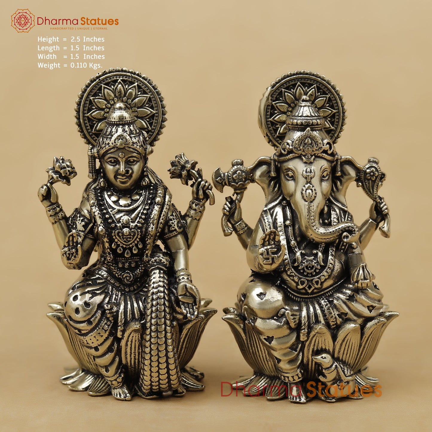 Brass Lakshmi Ganesh Fine, 2.5"