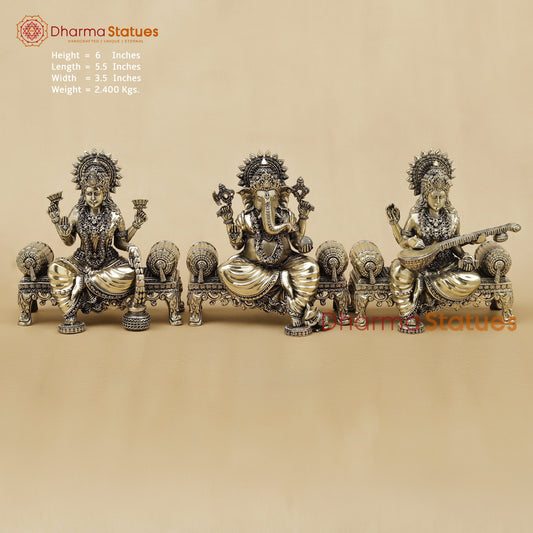 Brass Lakshmi Ganesh Saraswati Fine, 6"