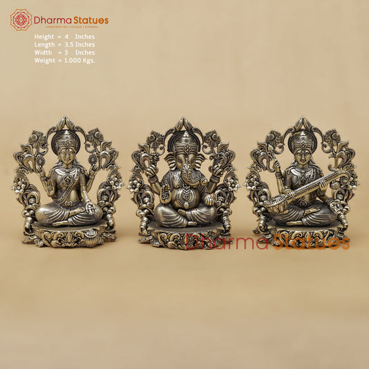 Brass Lakshmi Ganesh Saraswati Fine, 4"