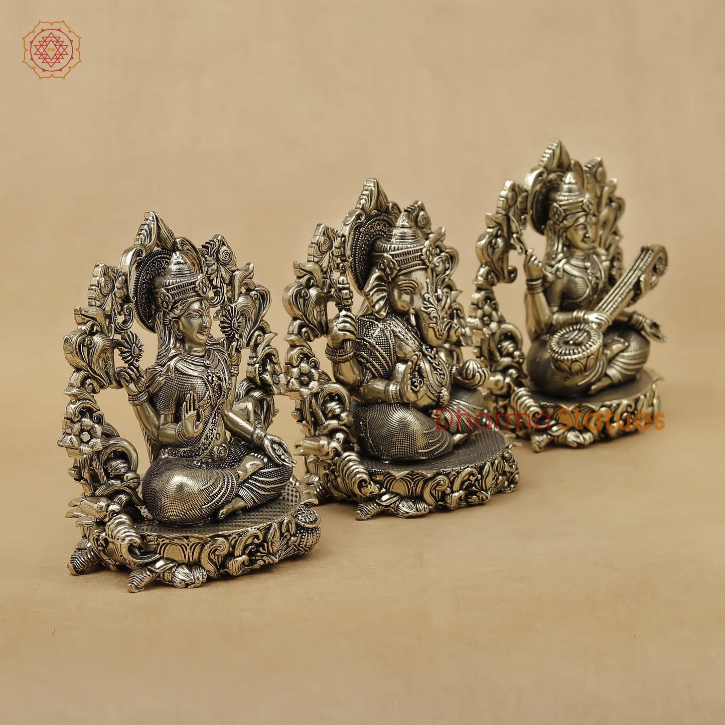 Brass Lakshmi Ganesh Saraswati Fine, 4"