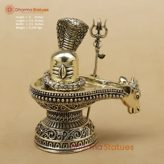 Brass Shivling with Nandi & Trishul Fine, 4"