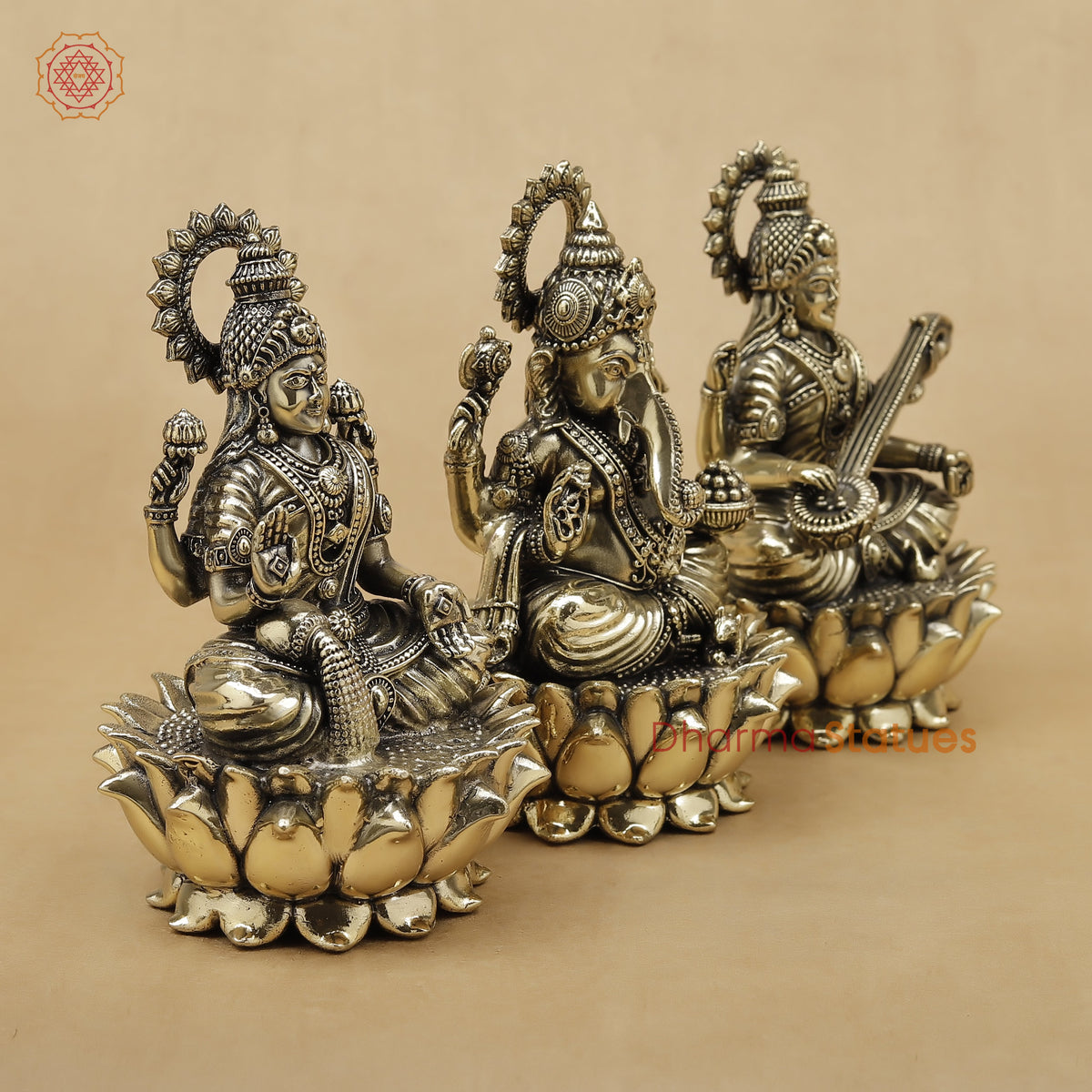 Brass Lakshmi Ganesh Saraswati Fine, 5"