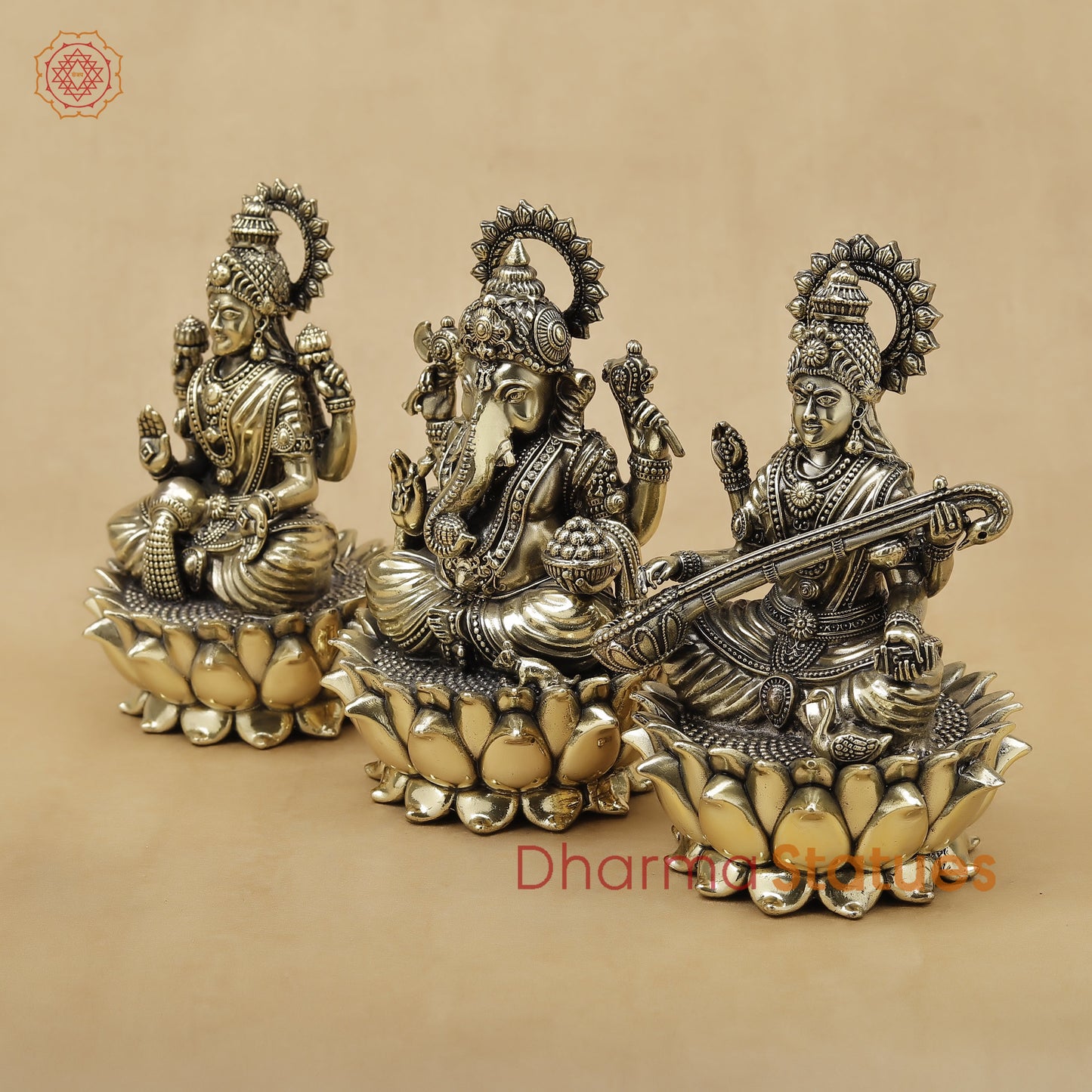 Brass Lakshmi Ganesh Saraswati Fine, 6"