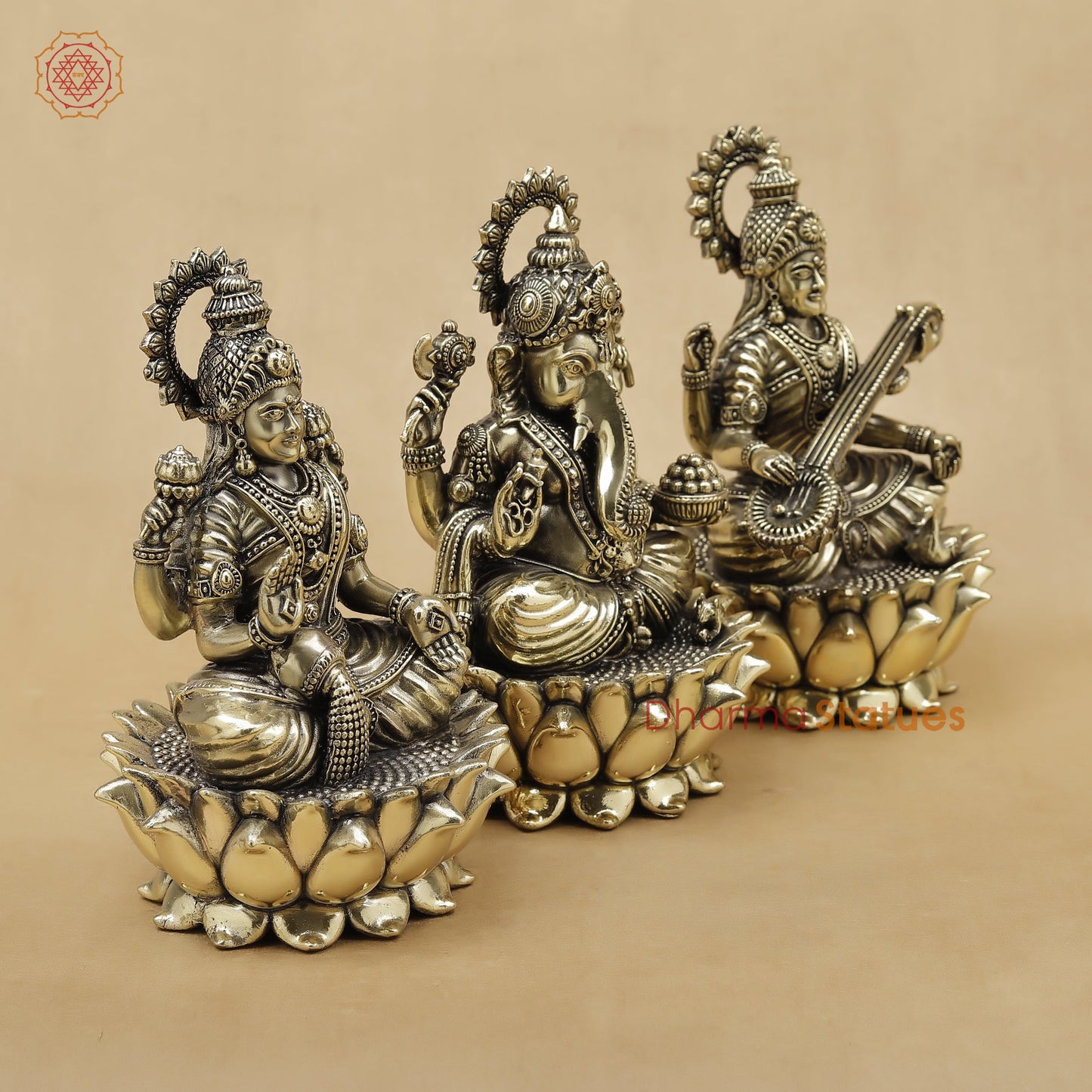 Brass Lakshmi Ganesh Saraswati Fine, 6"