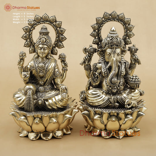 Brass Lakshmi Ganesh Fine, 9"