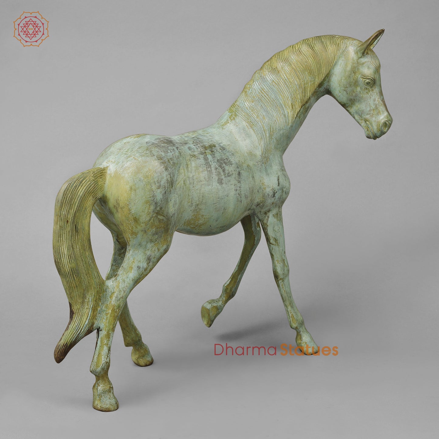 Brass Horse, Green Patina, 18.5"