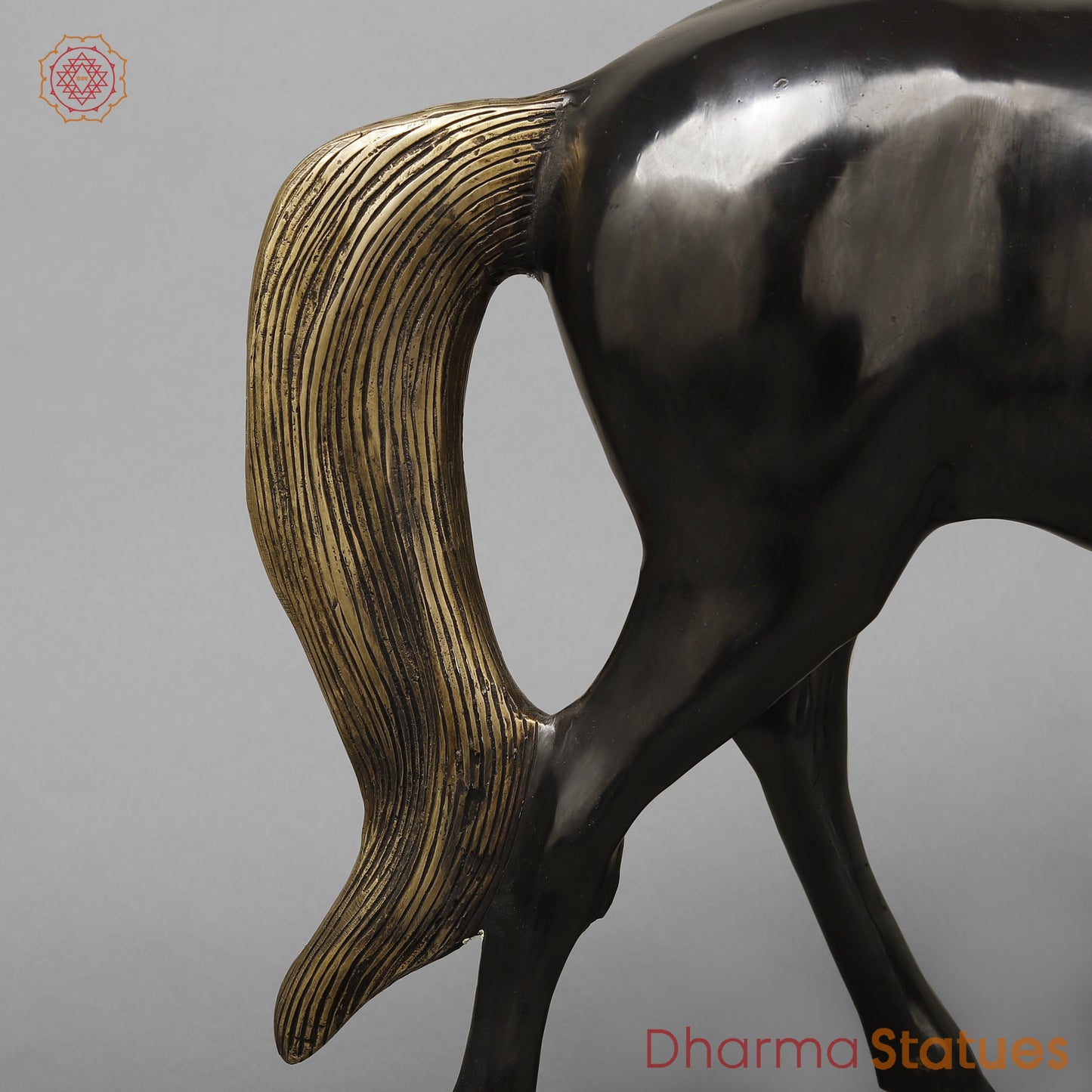 Brass Horse Standing, Black Patina & Golden Finish, 18.5"