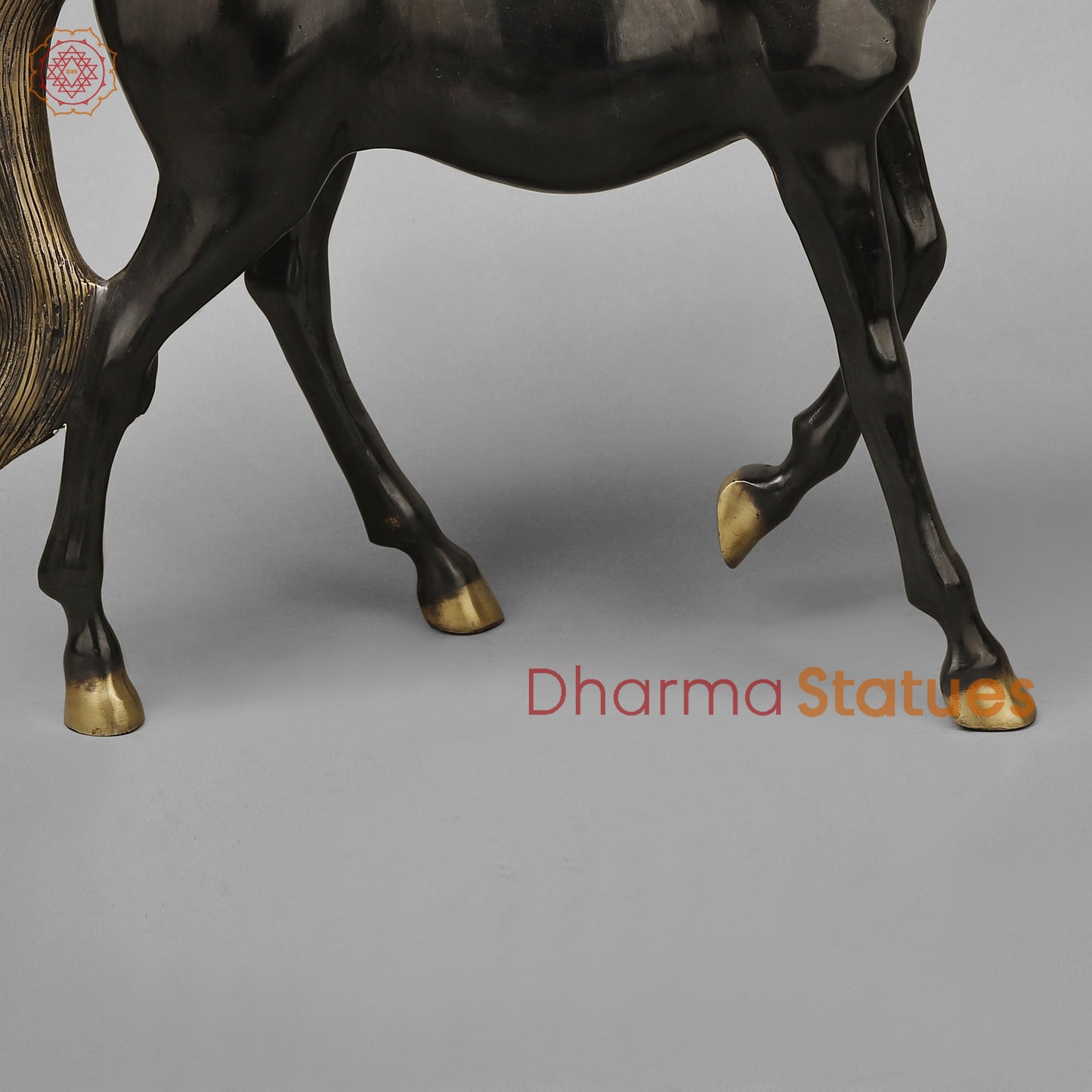 Brass Horse Standing, Black Patina & Golden Finish, 18.5"