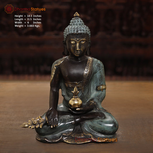 Brass Meditating Buddha Statue, Fine Black patina Finish 14.5" (Made in Indonesia)