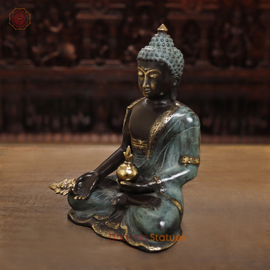 Brass Meditating Buddha Statue, Fine Black patina Finish 14.5" (Made in Indonesia)