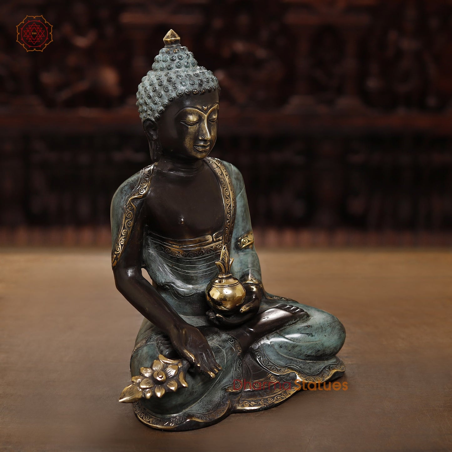 Brass Meditating Buddha Statue, Fine Black patina Finish 14.5" (Made in Indonesia)