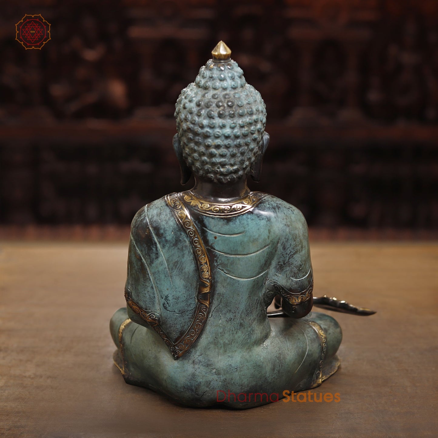 Brass Meditating Buddha Statue, Fine Black patina Finish 14.5" (Made in Indonesia)