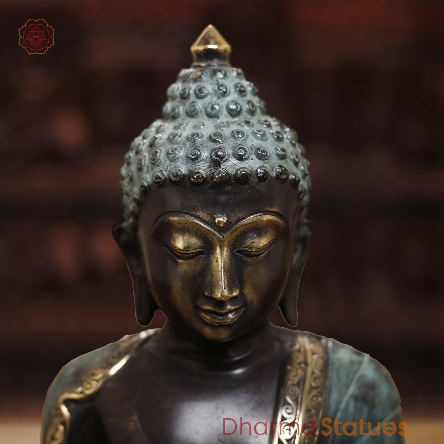Brass Meditating Buddha Statue, Fine Black patina Finish 14.5" (Made in Indonesia)